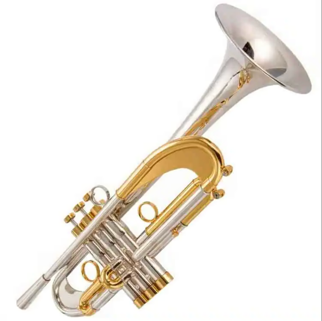 B Flat Silver-Plated Gold Key Weighted Trumpet Instrument For Beginners And Adults Professional Examination