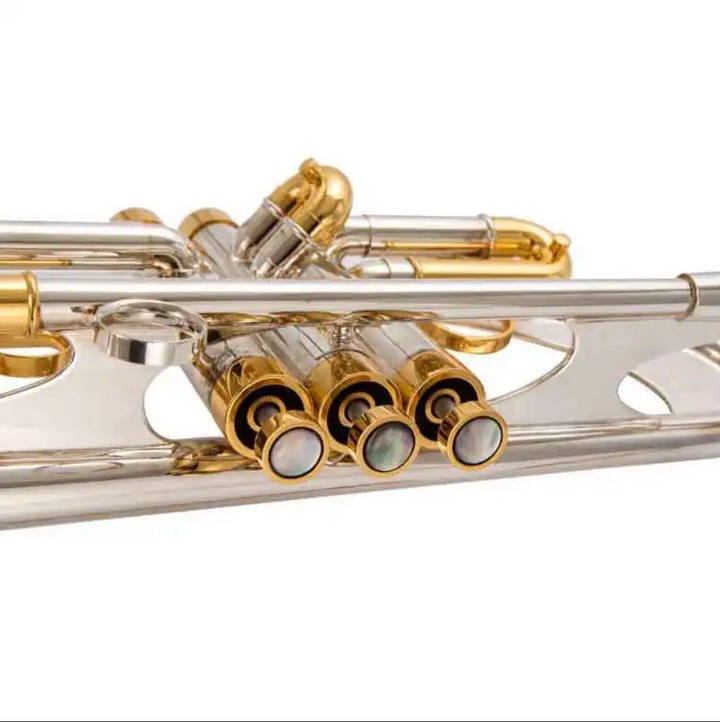 B Flat Silver-Plated Gold Key Weighted Trumpet Instrument For Beginners And Adults Professional Examination